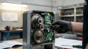 Técnico realizando manutenção preventiva em motor de portão eletrônico em Limeira SP